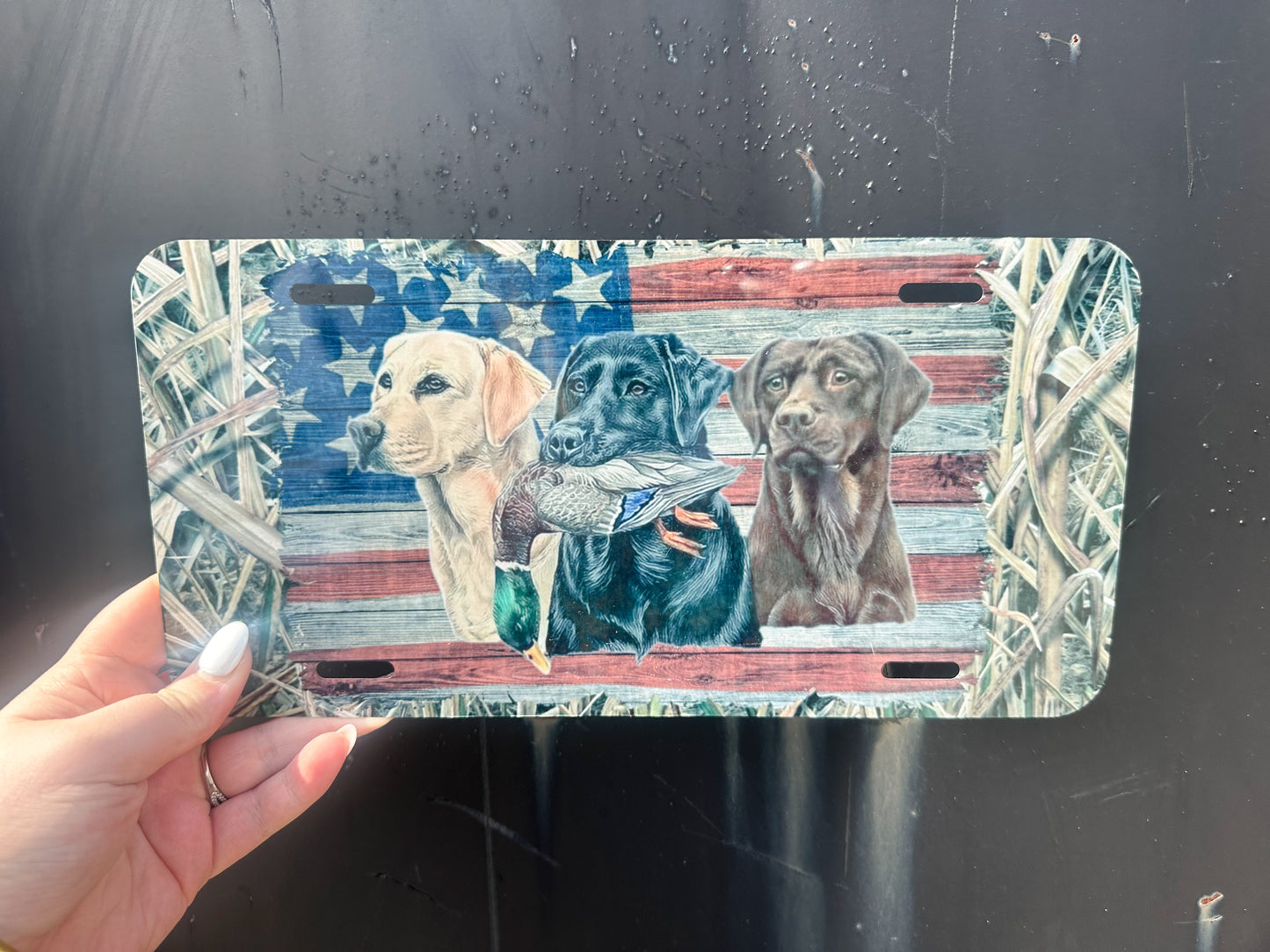 Lab & Duck Camo Car Tag