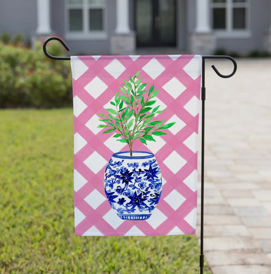 Garden Flag - Blue Floral Pot