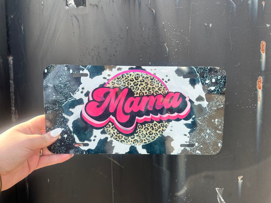 Cow Print & Cheetah Mama Car Tag