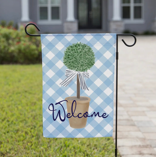 Spring Garden Flag - Welcome Topiary