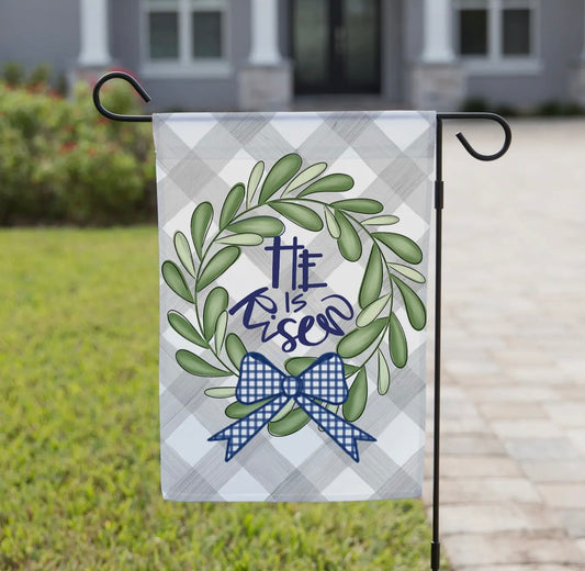 Spring Garden Flag - He Is Risen Wreath