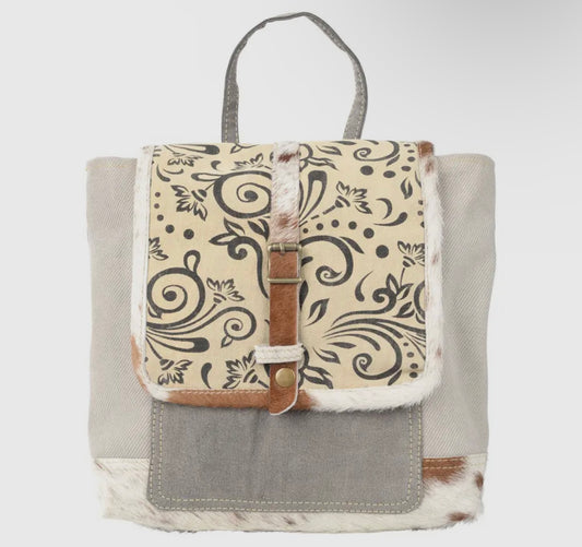 Canvas Print & Cowhide Trim Backpack