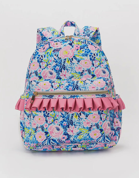 Blue Flower Kids Ruffle Backpack