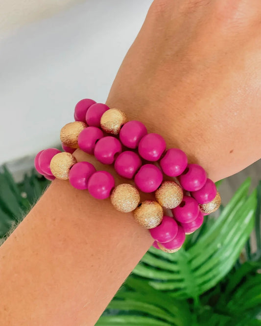 Gold & Pink Bead Bracelet