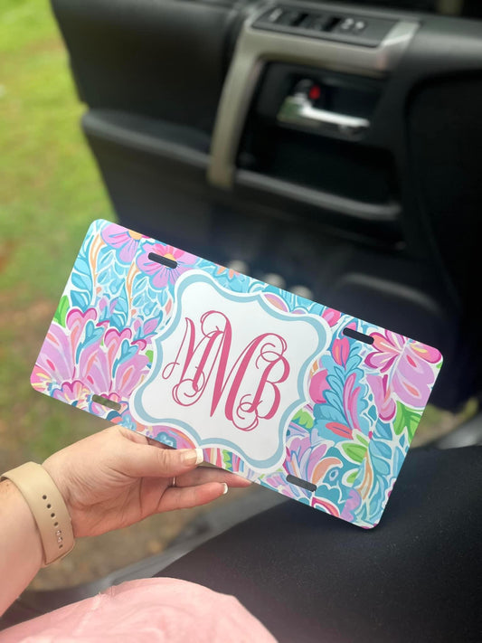 Custom Initial Car Tag Preppy Flower Edition